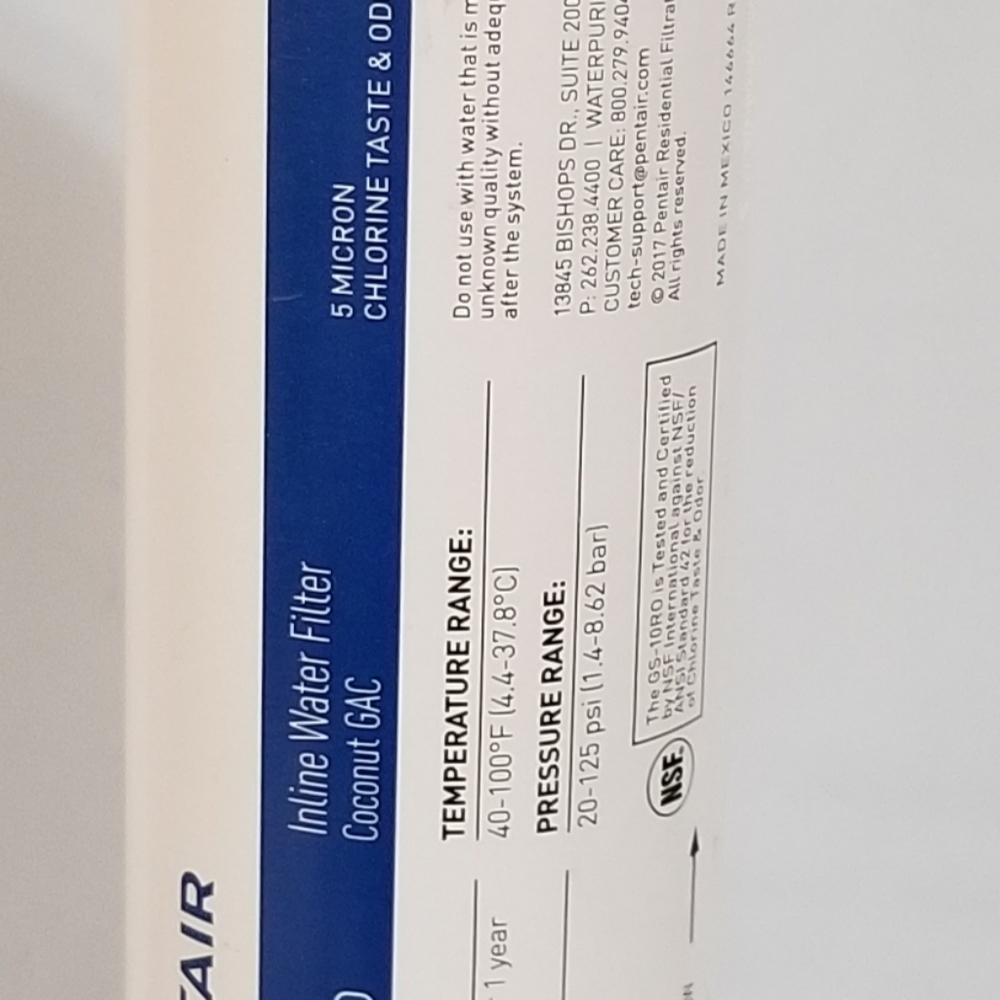 PENTAIR GS-10RO INLINE WATER FILTER